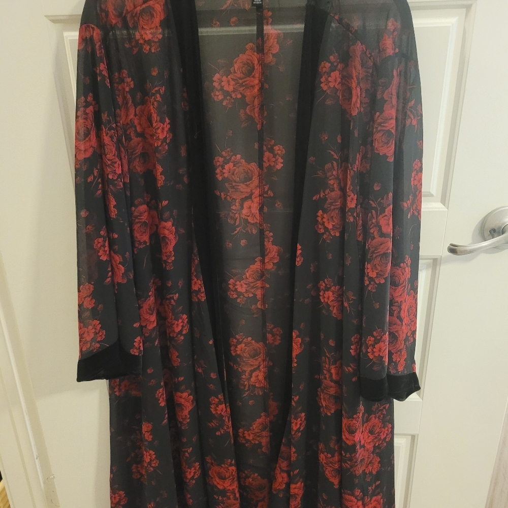 Torrid Black and Red Floral Duster